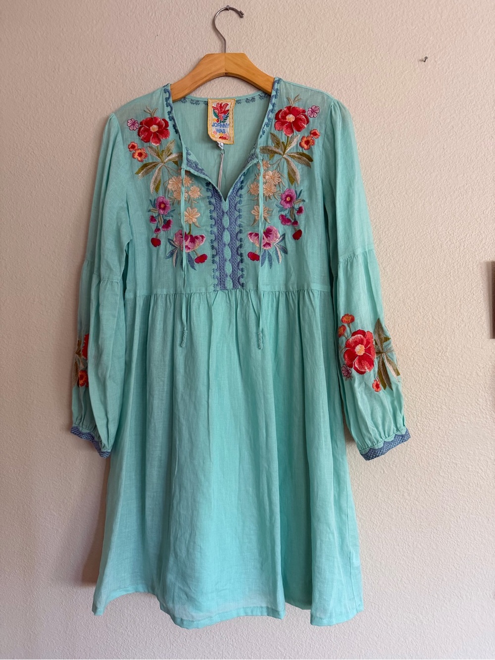 Johnny Was Angela Bishop Sleeve Dress Marine Blue Size Small NWT